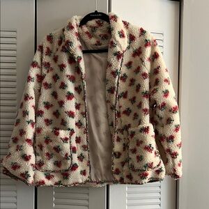 Amazon Cream and Red Floral Teddy Jacket
